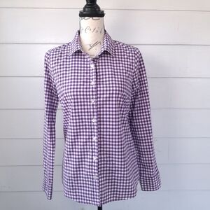 J.Crew The Perfect Shirt Purple White Gingham Cotton Button Up Top Size 4